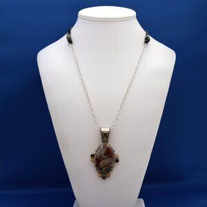 Agate, Citrine, and Smoky Topaz Pendant Necklace-Extra Long